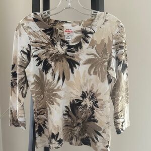 Alfred Dunner Floral Blouse - Black and Tan